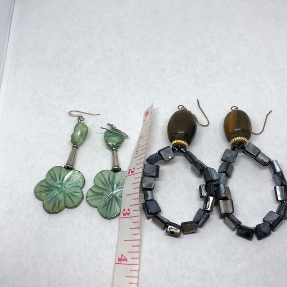 BUNDLE lot 2 beach coastal boho earrings shell artisan dangle drop long - Picture 6 of 6